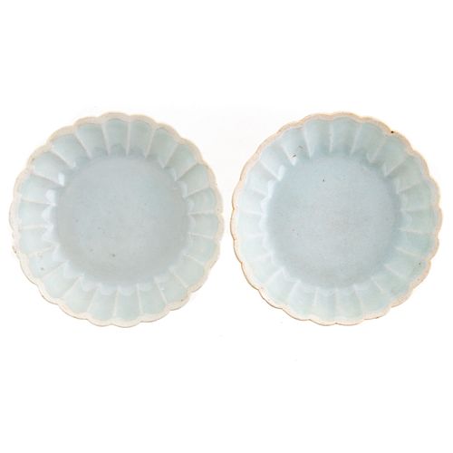 Pair Chinese Qingbai Porcelain Ribbed Dishes