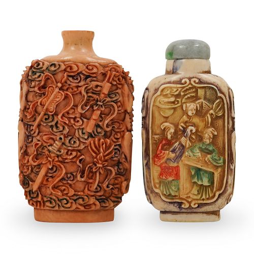 (2pc) Chinese Carved Bone Snuff Bottles