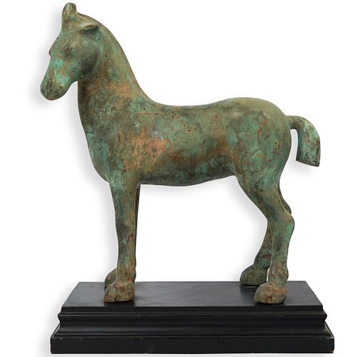 Ancient Patinated Bronze Horse Sculpture
