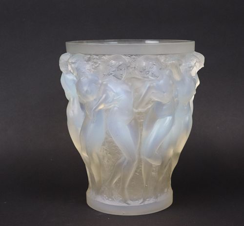 René Lalique Signed Opalescent "Bacchantes" Vase