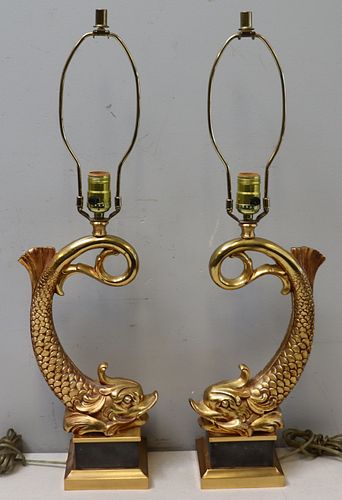 A Vintage Pair Of Gilt Metal Dolphin Form