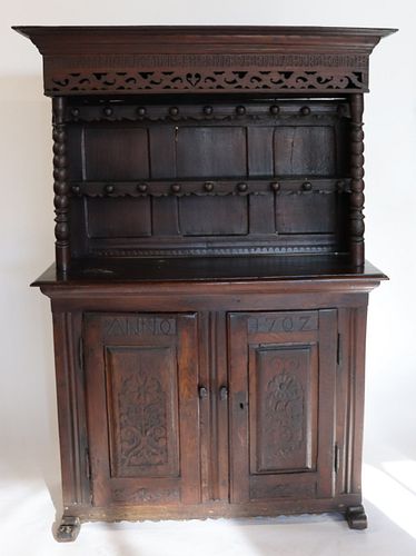 18th Century Carved Continental Step Back Cabinet