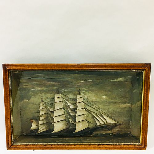 Carved and Painted Diorama of an English Ship