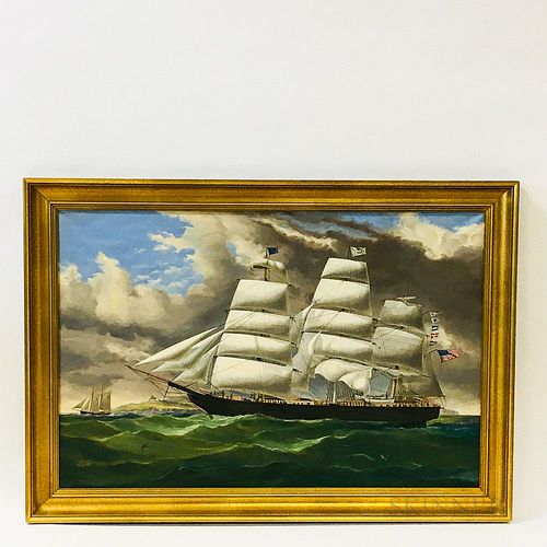 Framed Earle Barlow Oil on Canvas Ship's Portrait After Duncan McFarlane