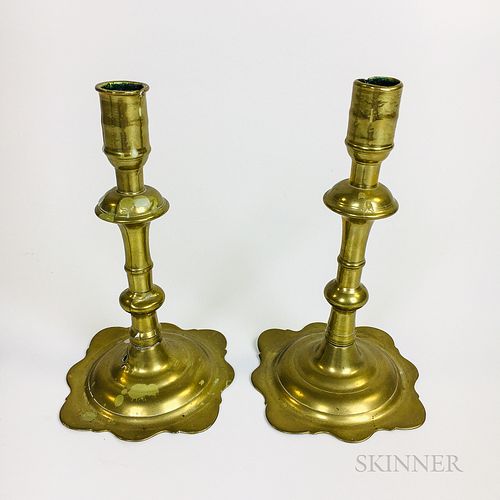 Pair of Turned Brass Petal-form Candlesticks