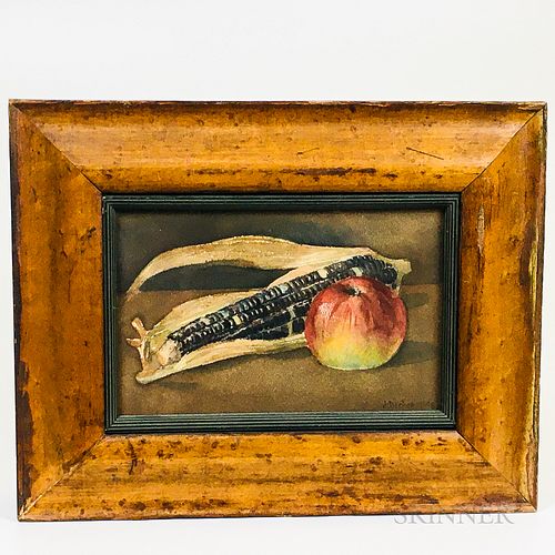American School, 19th Century       Still Life with an Apple and Corn