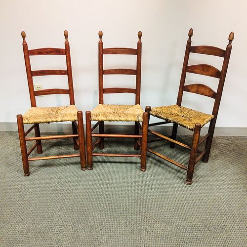 Three Red-painted Maple Side Chairs