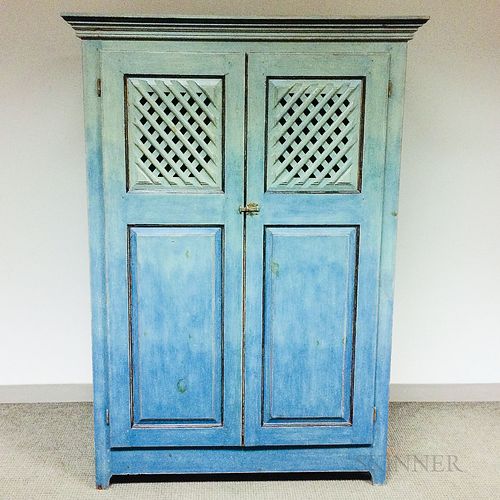 Continental-style Blue-painted Pine Armoire