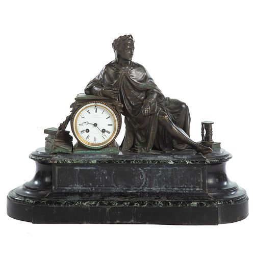 French Bronze/Marble Figural Clock, By De Touche