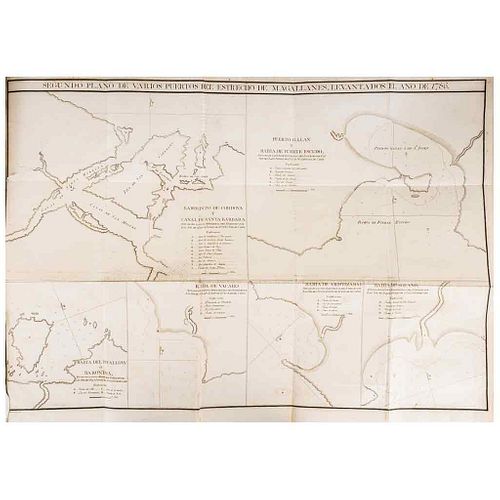 Vargas Ponce, José de. Relación del Último Viage al Estrecho de Magallanes y Apéndice. Madrid: 1788 y 1793. Portrait & 5 maps.