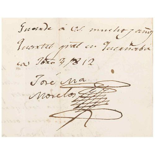 Morelos y Pavón, José María. Letter Addressed to Coronel Francisco Allala. Quartel gral. en Quernabaca Febrero, 4 de1812.