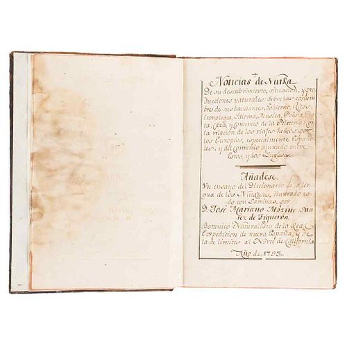 Moziño Suarez de Figueroa, José Mariano. Noticias de Nutka. De su descubrimiento, situación, y producciones naturales. 1793. Manuscript.