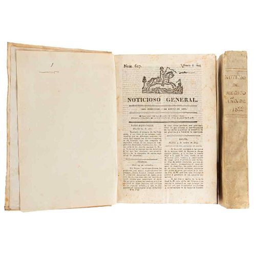 Noticioso General. México:Printing Press Juan Bautista de Arizpe / Imprenta de Doña Herculana del Villar y socios, 1820 y 1822. Pieces: 2