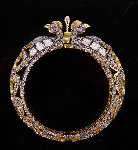 Mughal Style Polki Diamond Peacock Bracelet