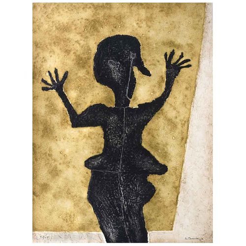 RUFINO TAMAYO, Personaje en negro, 1975, Signed, Etching 56 / 75, 29.9 x 22" (76 x 56 cm)