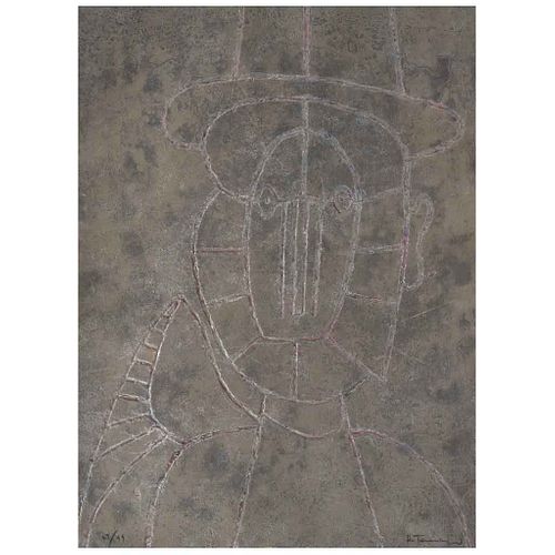 RUFINO TAMAYO, Cabeza en fondo gris, 1979, Signed, Etching 67 / 99, 29.9 x 22" (76 x 56 cm)