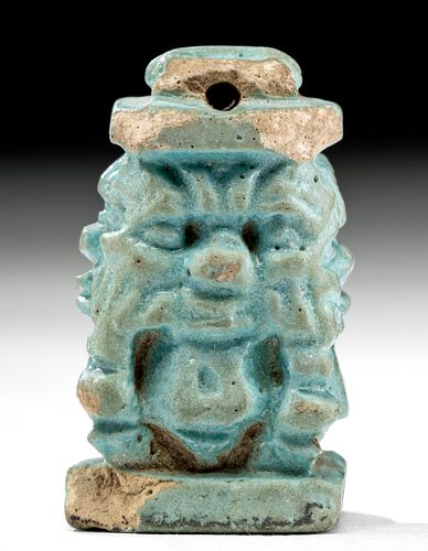 Egyptian New Kingdom Faience Four Sided Amulet of Bes