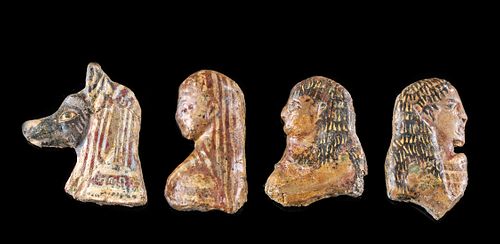 Lot of 4 Egyptian Glass Heads - 3 Human and 1 Jackal