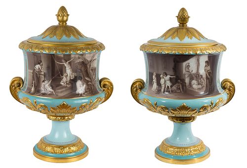 A PAIR OF RUSSIAN IMPERIAL CRATER VASES, IMPERIAL PORCELAIN FACTORY, ST. PETERSBURG, PERIOD OF ALEXANDER II (1855-1881), POSSIBLY BASED ON A DESIGN BY