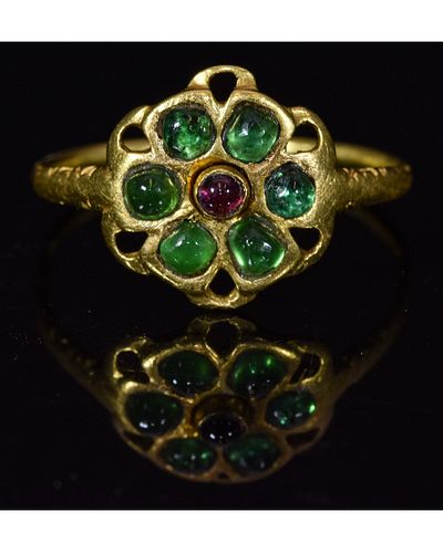 MEDIEVAL RING 14TH C WITH EMERALDS AND AMETHYST