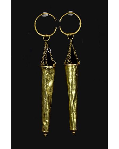 LARGE ROMAN GOLD EARRINGS WITH CONES