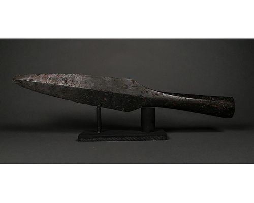HEAVY VIKING IRON SOCKETED SPEAR ON STAND