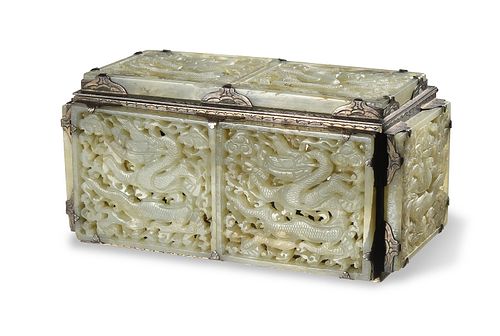 Silver Box with Chinese Jade Plaques, Ming