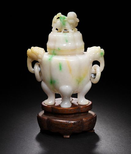 Chinese Jadeite Covered Censer, 19th Century