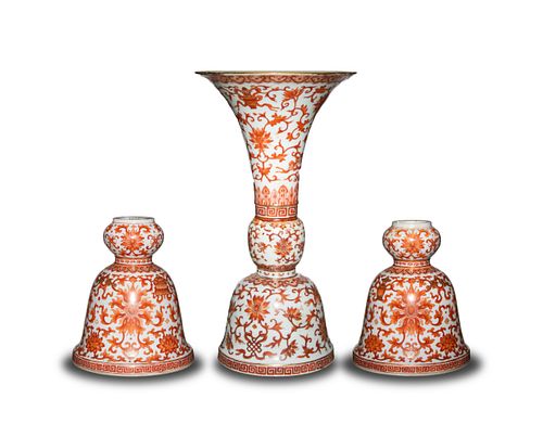 Imperial Chinese Gu Vase with 2 Half Gu Vases