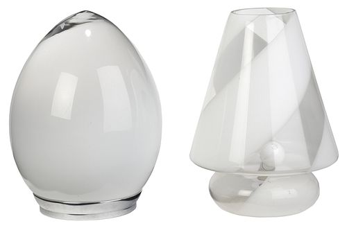 Modern White Glass Pendant Shade and Table Lamp