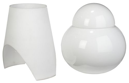 Two Modern White Glass Table Lamps