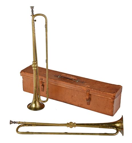 Two English Brass Presentation Horns