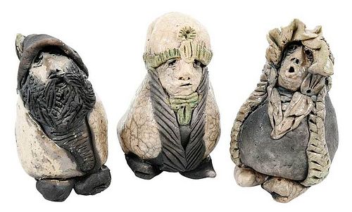 Three Small Pottery Figures with Hats