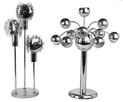 Two Modern Chrome Sculptural Table Lamps