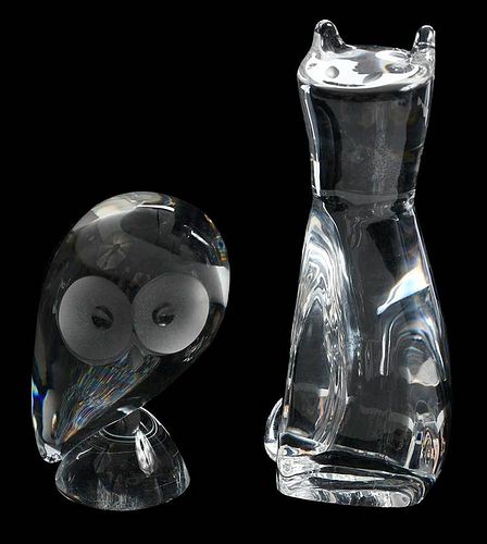 Steuben Glass Cat and Owl