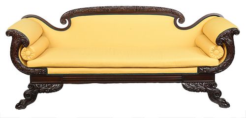 Classical Style Carved Mahogany Upholstered Sofa