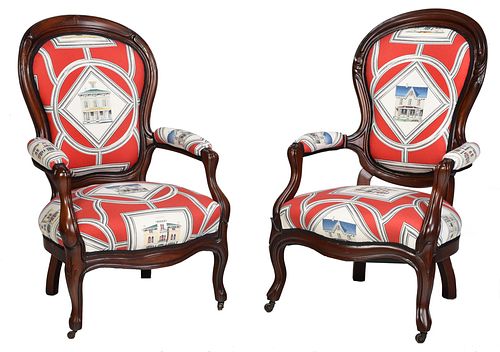 Assembled Pair of Victorian Upholstered Armchairs