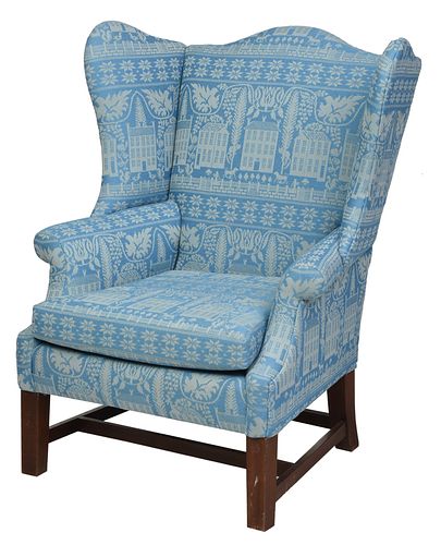 Chippendale Style Upholstered Wing Back Armchair