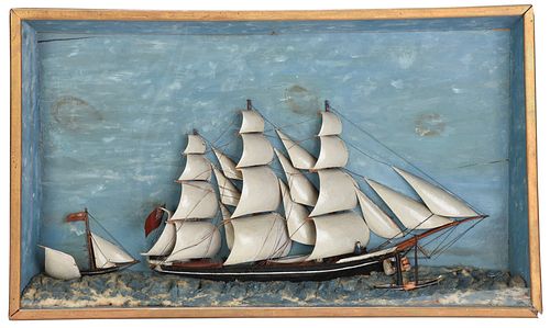 Paint Decorated Schooner Ship Diorama