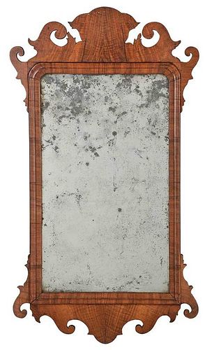 Chippendale Figured & Bookmatched Walnut Mirror 