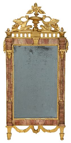 Neoclassical Gilt Wood and Marble Bilbao Mirror