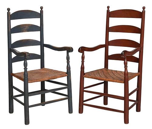 Two Similar Southern Painted Ladderback Armchairs