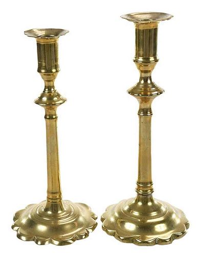 Pair George III Brass Petal Base Candlesticks