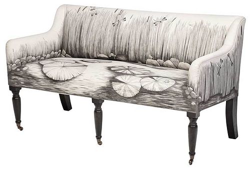 Contemporary Lily Pond Decorated Settee