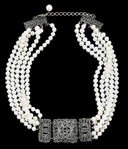 Silver, Pearl & Marcasite Necklace 