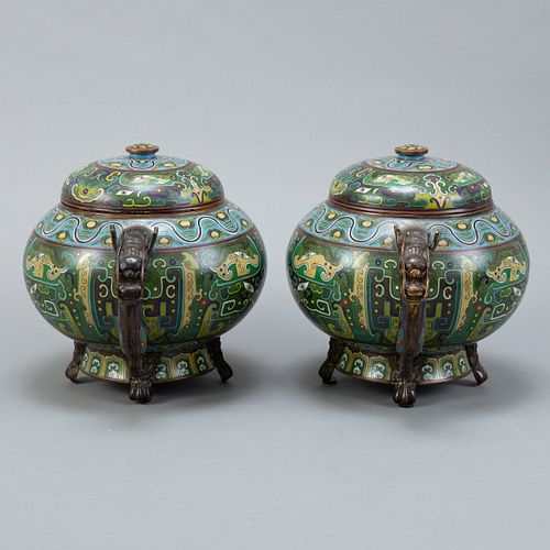 Pr 20th c. Chinese Cloisonne Covered Bowls