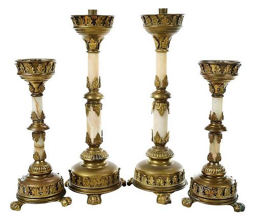Two Pairs of Gothic Style Candlesticks