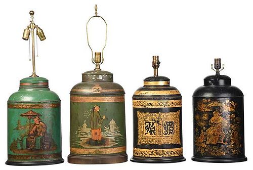 Four Tole Painted Tea Canister Lamps