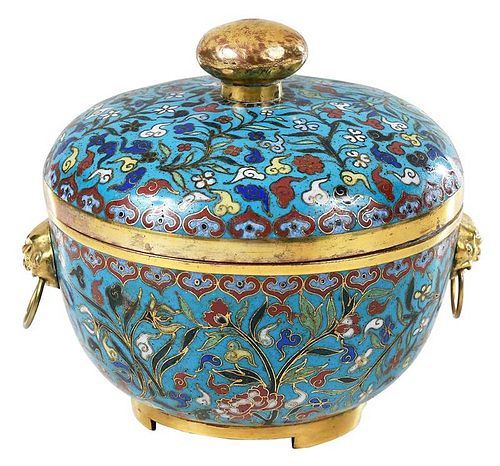 Round Chinese Cloisonne Box with Domed Cover