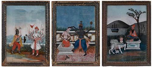 Three Framed Indian Reverse Glass Paintings